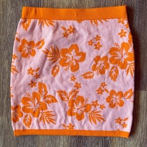 Wild Fable pink and orange tropical floral print knit extra-small mini skirt